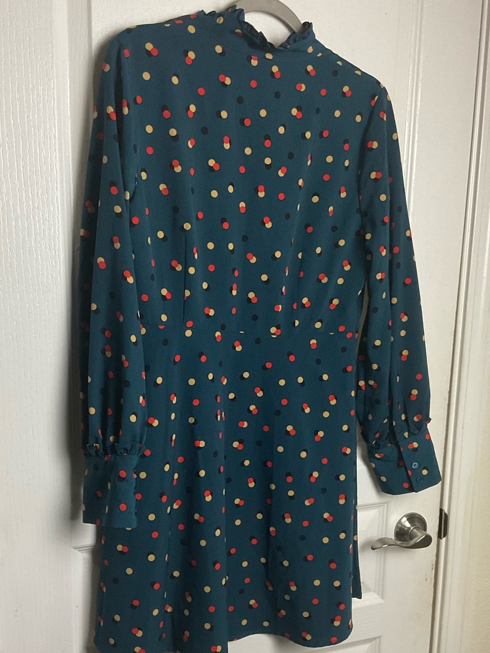 Who What Wear Teal Polka Dot Mock Neck Dress Size M - Picture 3 of 9